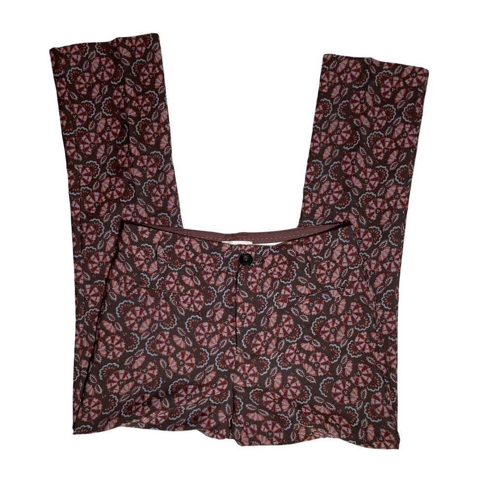 Anthropologie The Essential Slim Pants Brown Floral Tapestry Stretch Size 0
